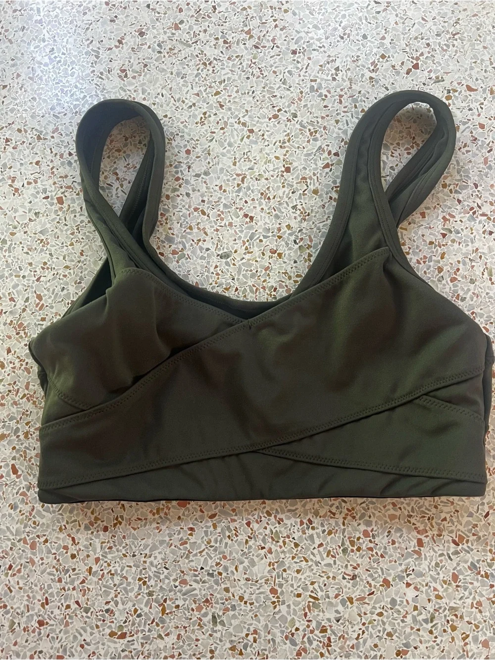 Varley Olive Green Wrap-Front Sports Bra